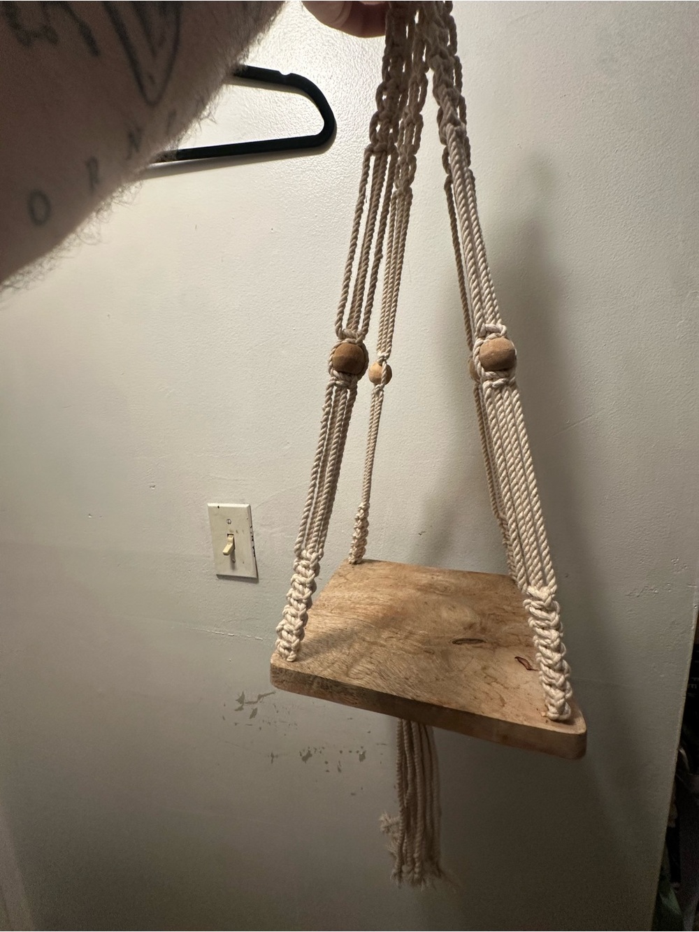 Handmade Macramé Hanging Shelf with Wooden Beads - Natural Cream